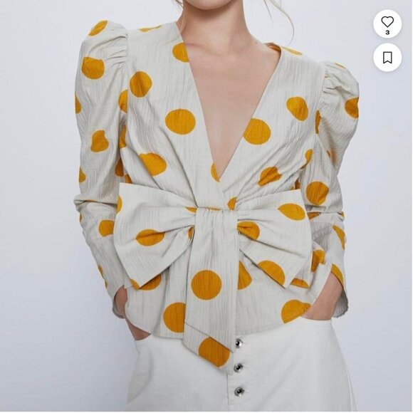 Zara Polka Dot Bow Shirt Blogger’s Fav Size XS NEW WITH TAG! - Picture 3 of 14